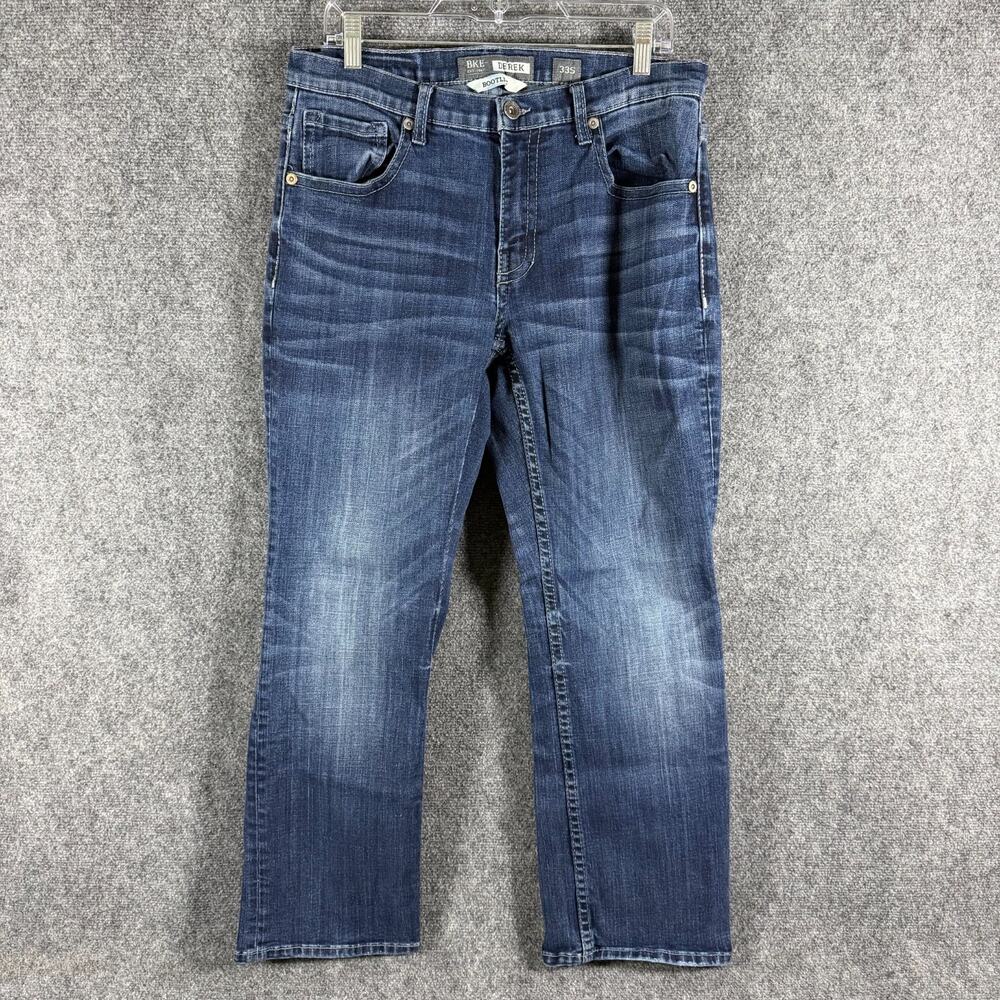 BKE Derek Bootleg Jeans Mens 33S Blue Stretch CoolMax Denim Medium Wash 33x29